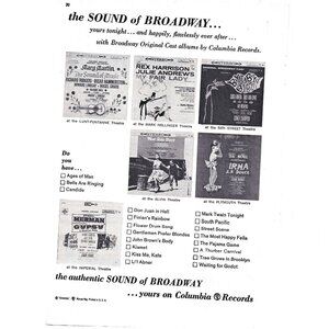Vintage Columbia Records Broadway Sound Cast Album Advertisement 1960s Print Ad